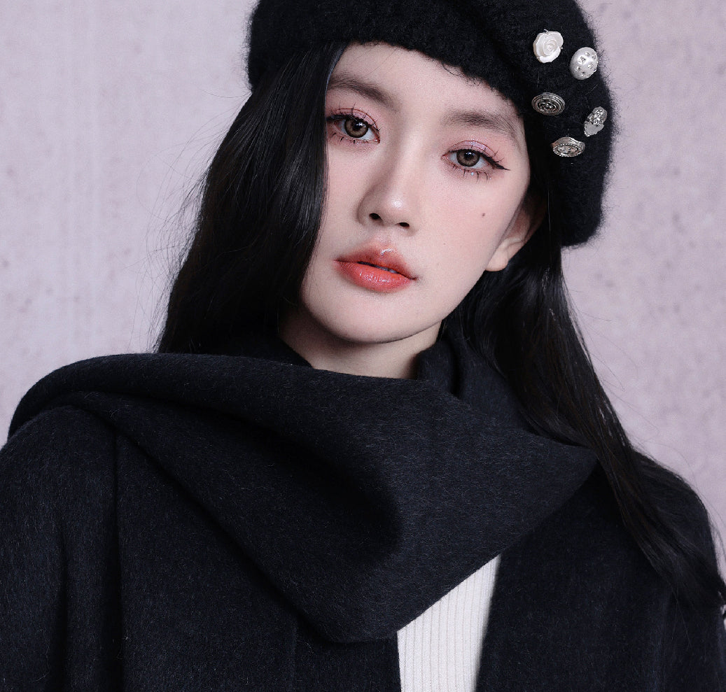 Mohair Button Beret Hat