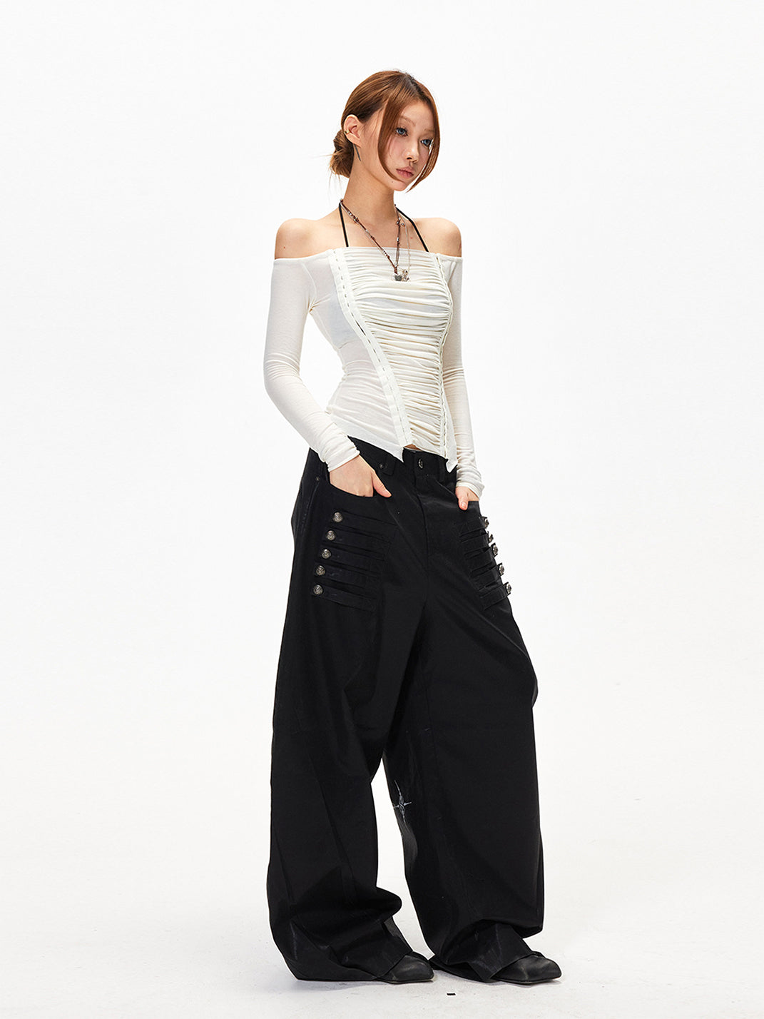 Draped Off-Shoulder Cashmere-Blend Top - View 4