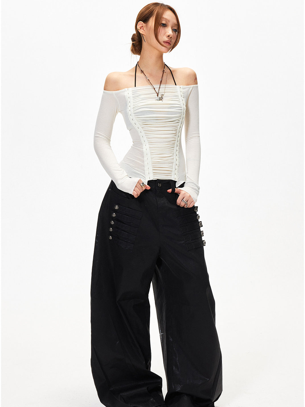 Draped Off-Shoulder Cashmere-Blend Top - View 5