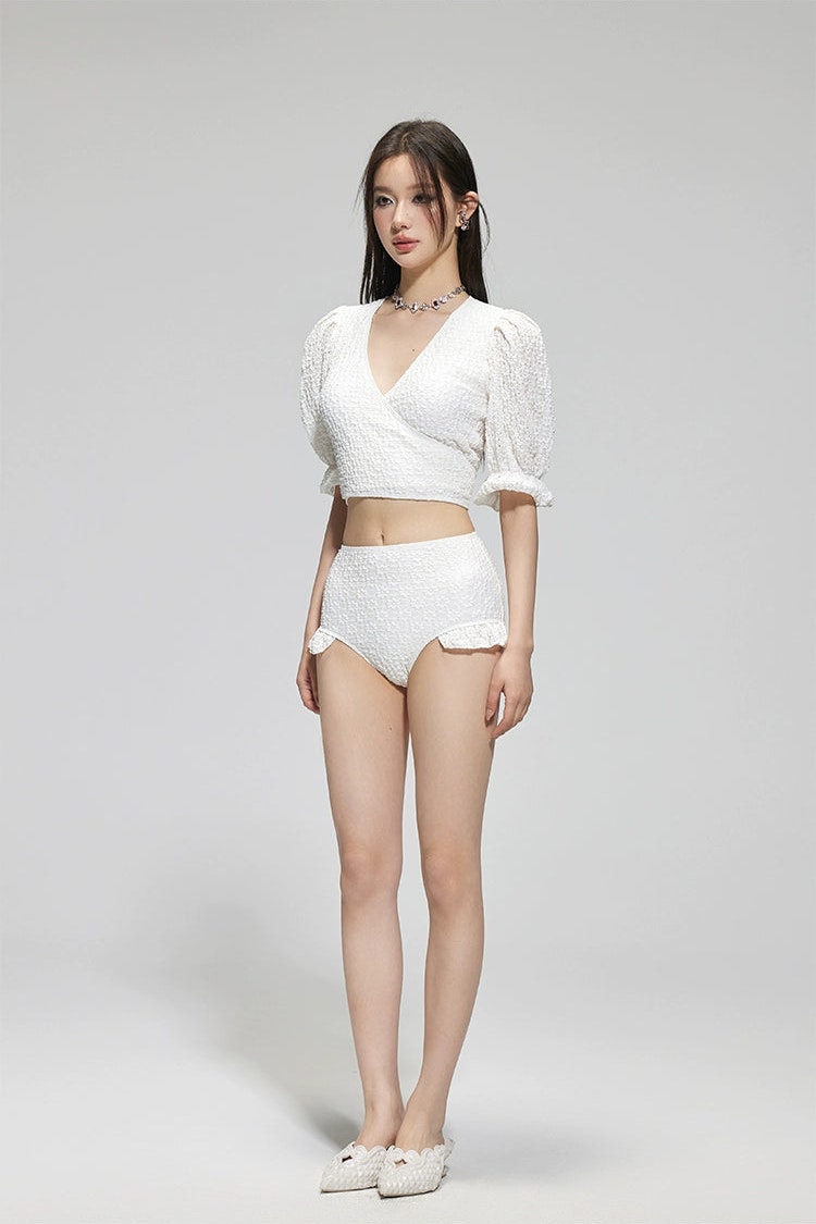 White Puff Sleeve Bikini Set
