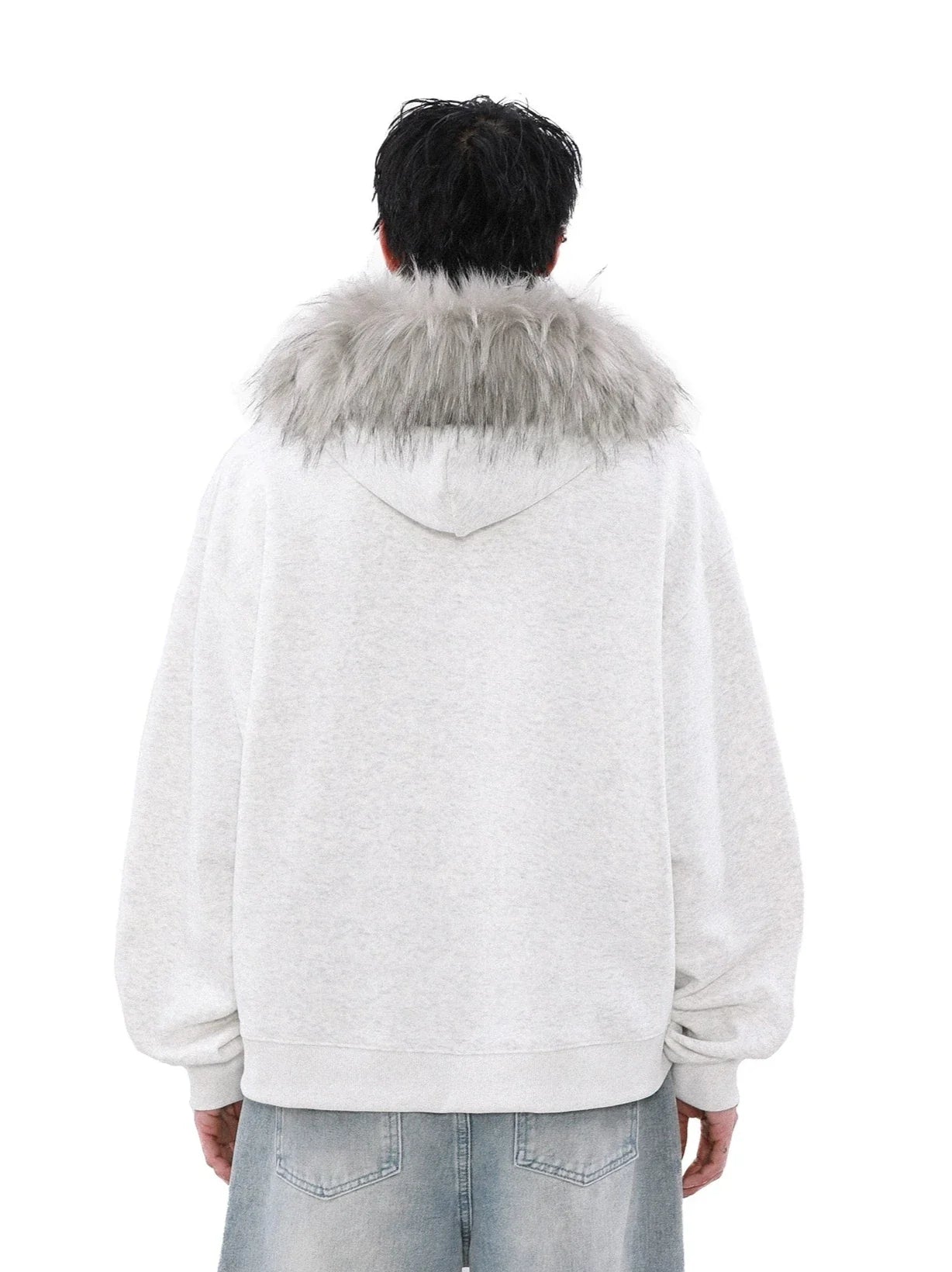Faux Fur Hood Trim Zip-Up Hoodie