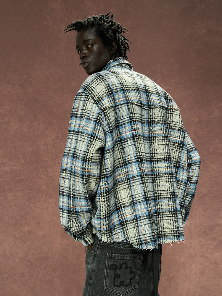 Deconstructed Plaid Shirt Jacket - chiclara