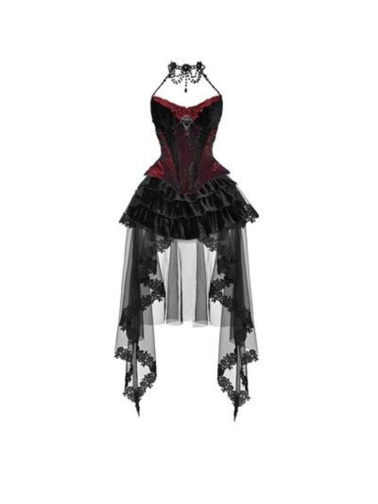 Gothic Velvet Halloween Suspender Dress Set