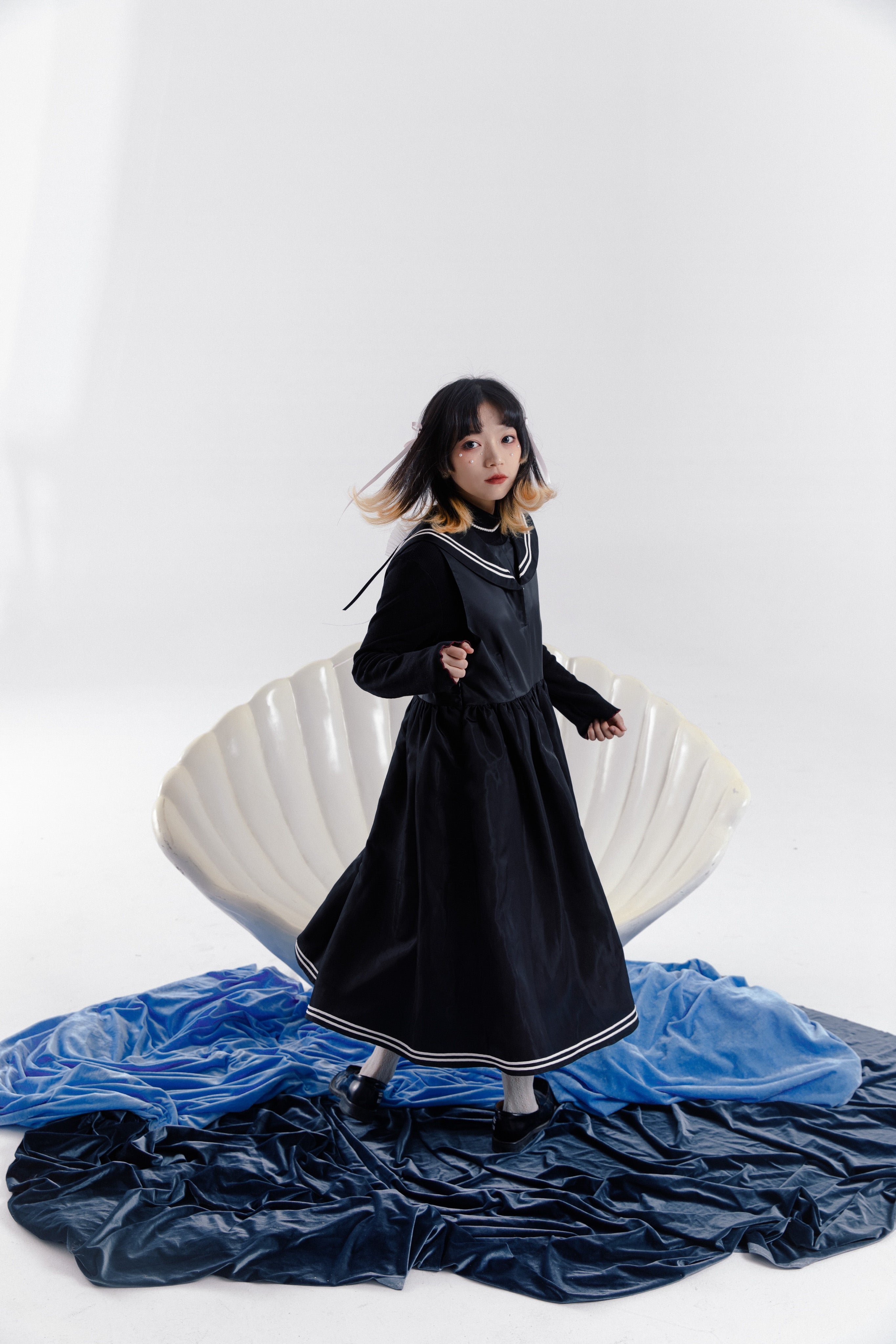 Black Sailor Collar Sleeveless Dress