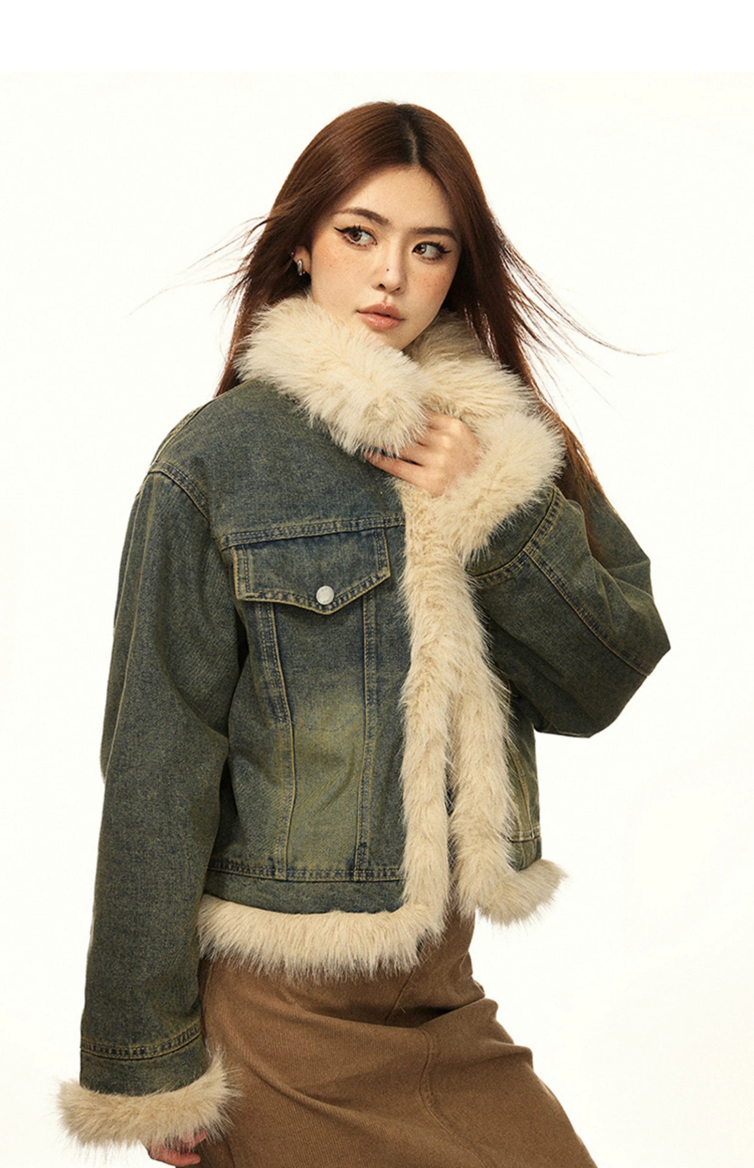 Vintage Fur-Lined Denim Winter Jacket