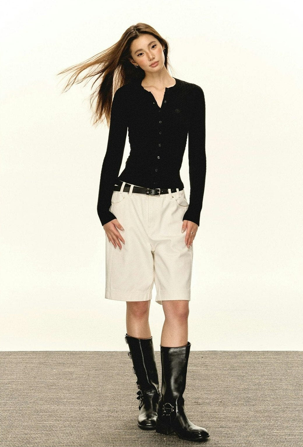 Button Cable Knit Cropped Cardigan