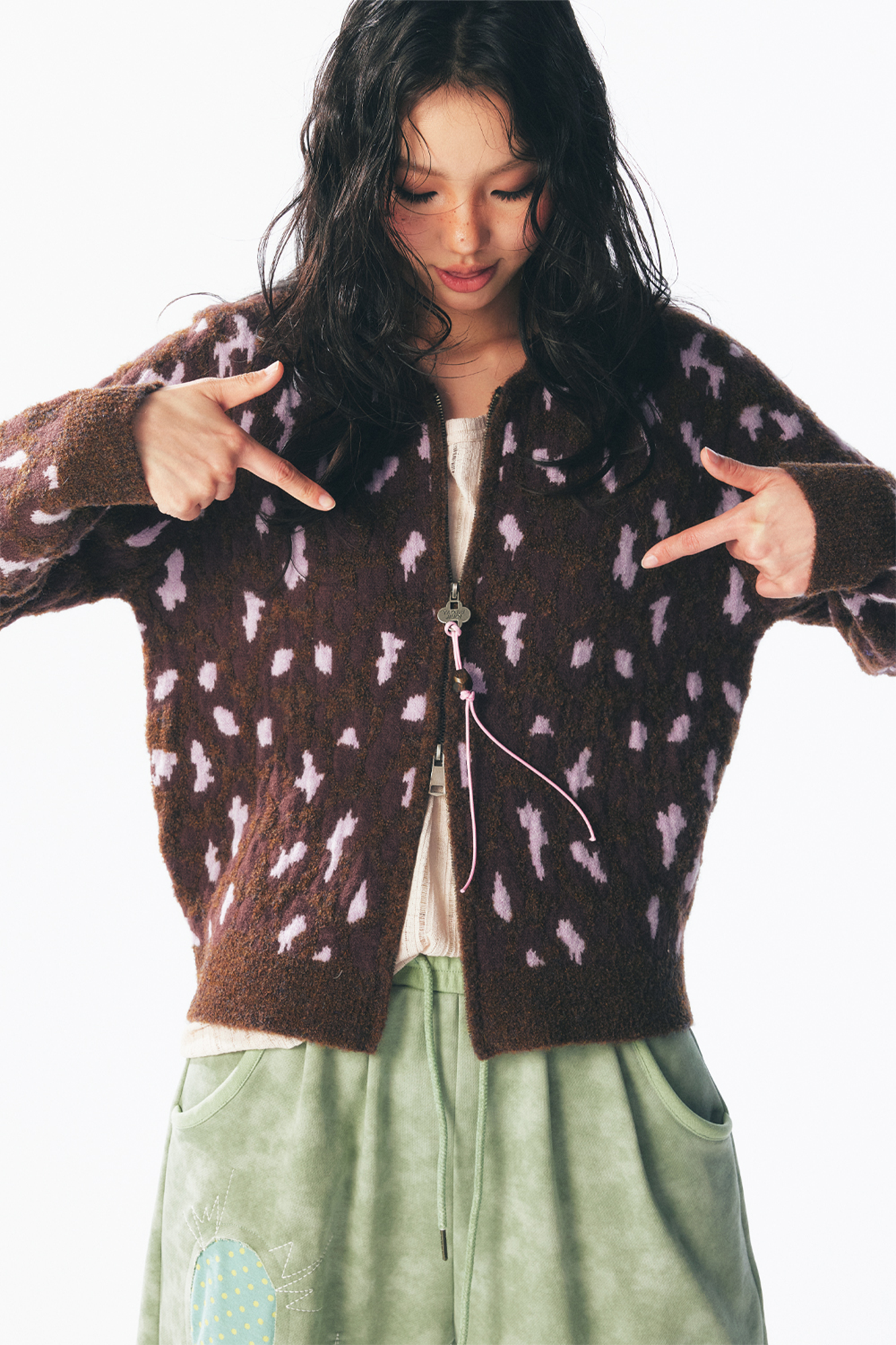 Strawberry Leopard Dual-Zip Knit Jacket