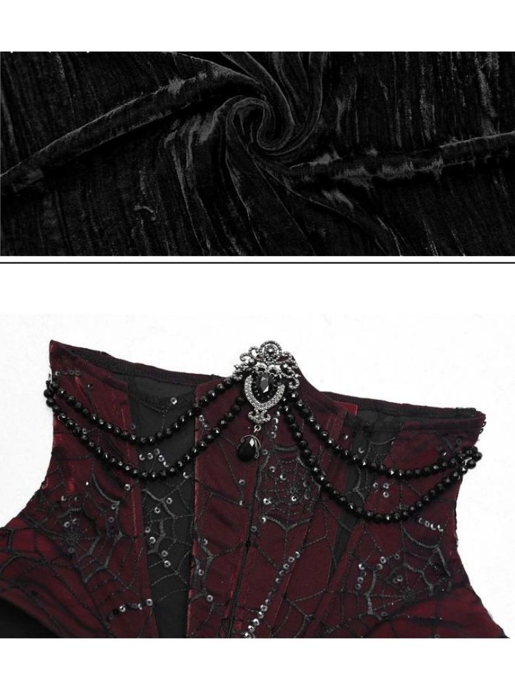 Gothic Velvet Halloween Suspender Dress Set