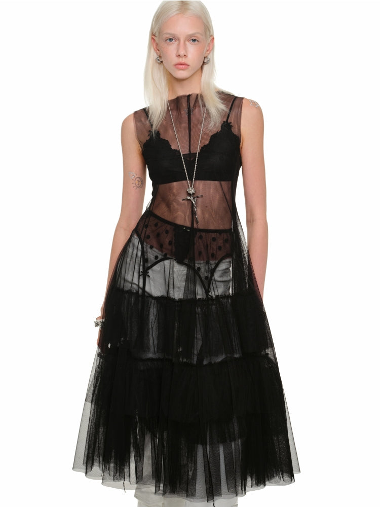 Sheer Tulle Tiered Dress