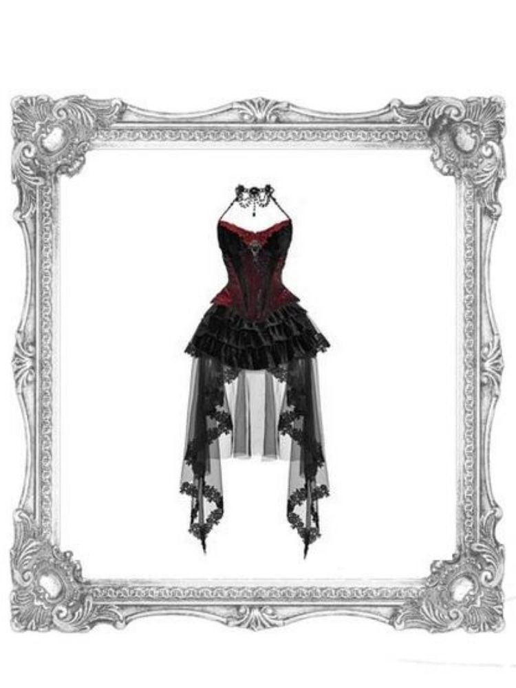 Gothic Velvet Halloween Suspender Dress Set
