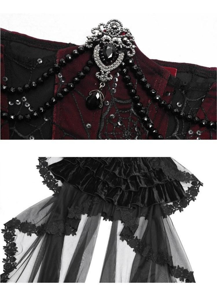 Gothic Velvet Halloween Suspender Dress Set