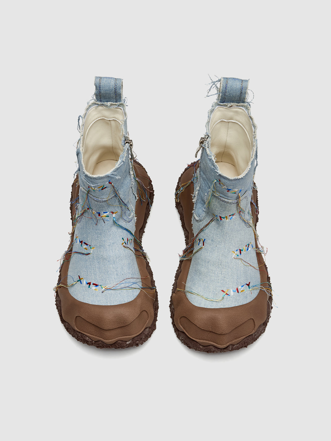 "geometric Planet" Western Fringed Ankle Boots Denim Blue