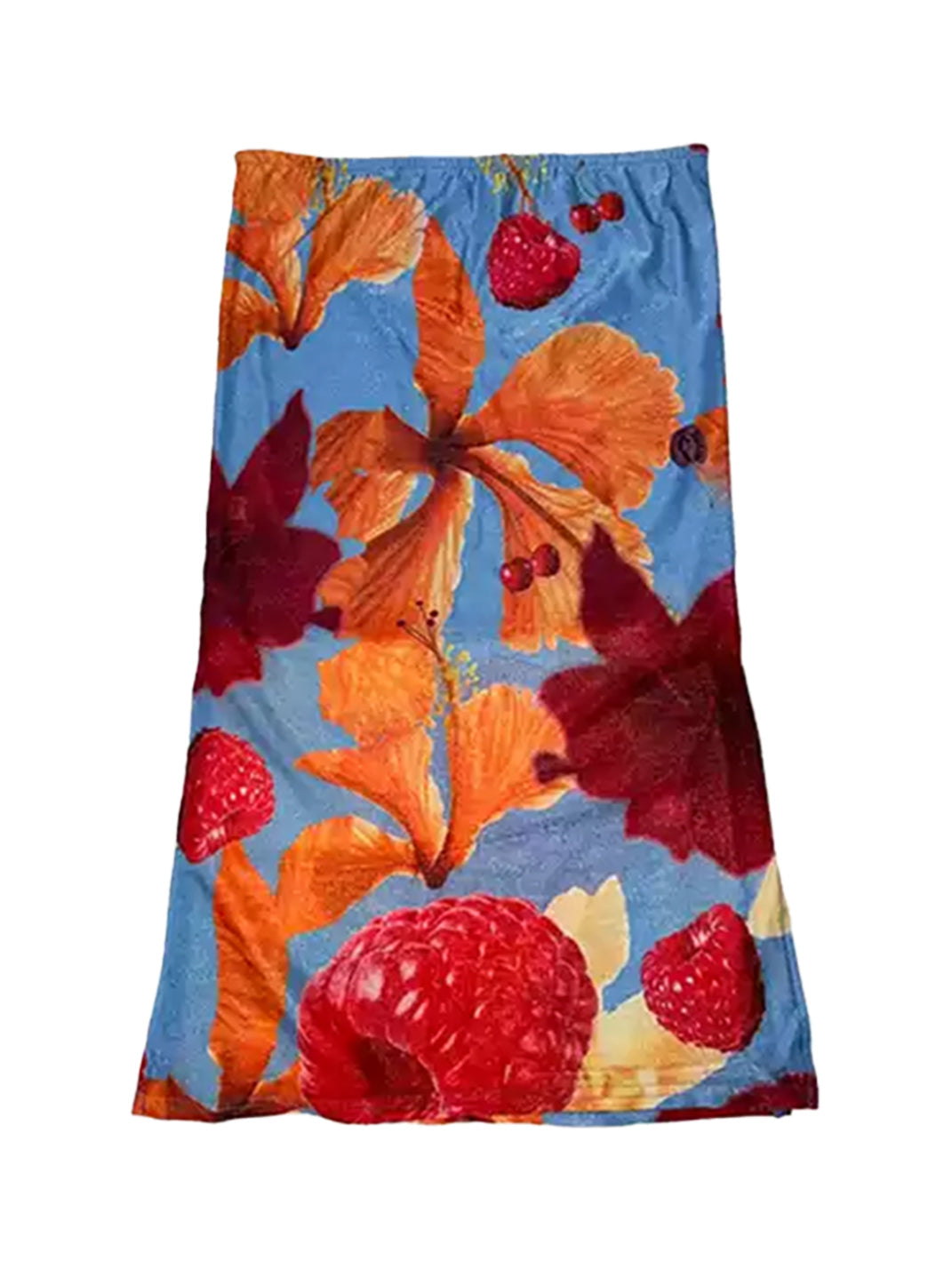 Fruit Print Side-Slit Midi Skirt