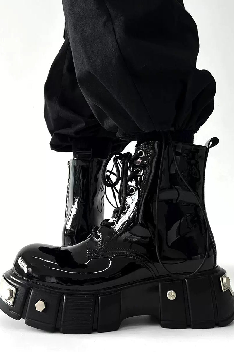 Patent Leather Platform Combat Boots