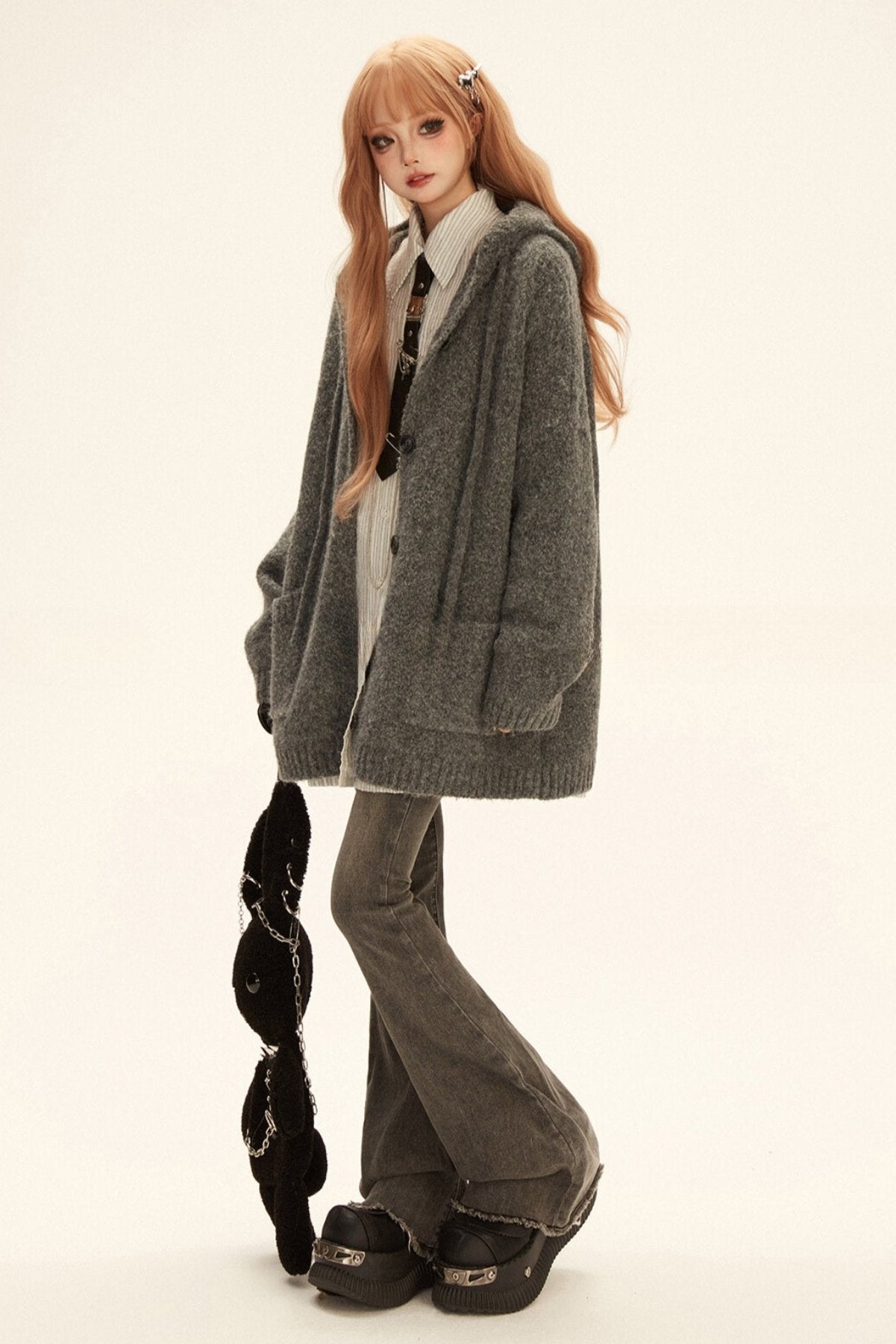 Oversized Hooded Knit Coat