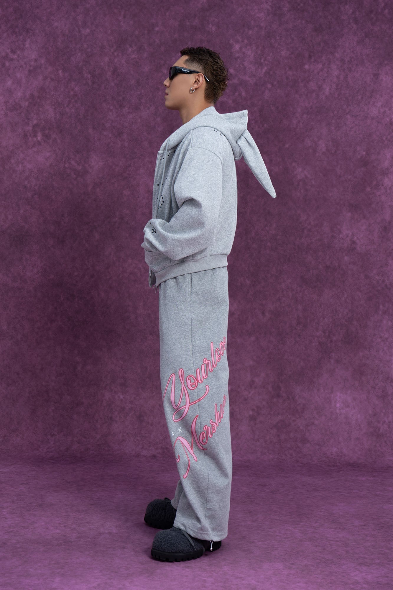 Gray Bunny Ear Zip Hoodie