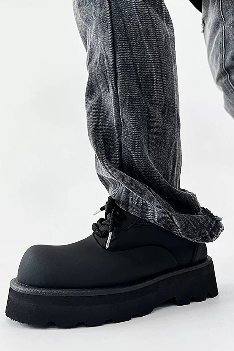 Matte Black Platform Work Oxford Shoes