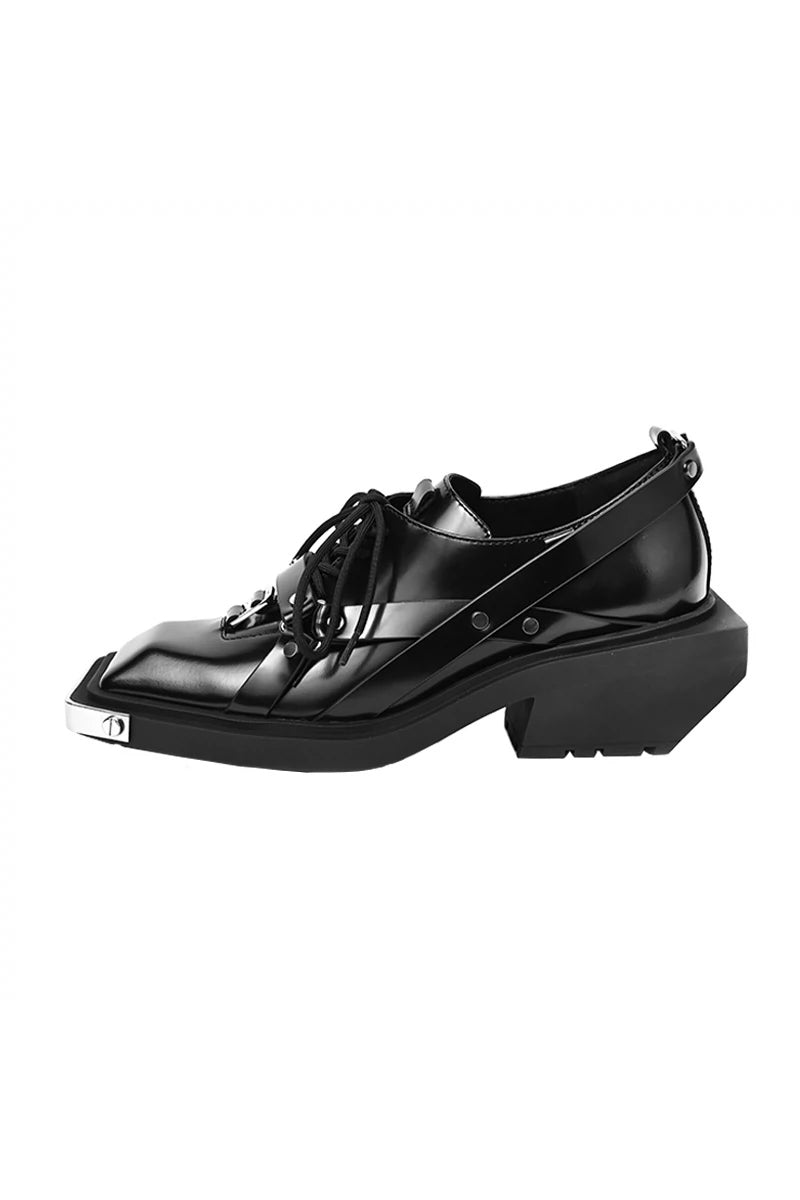 Black Patent Square-Toe Platform Oxfords