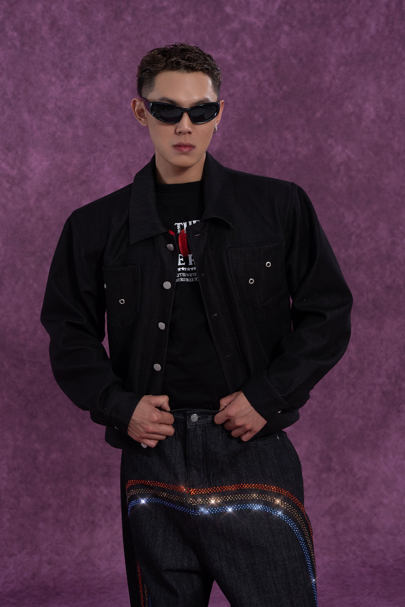 Classic Cropped Shoulder Padding  Dark Denim Jacket