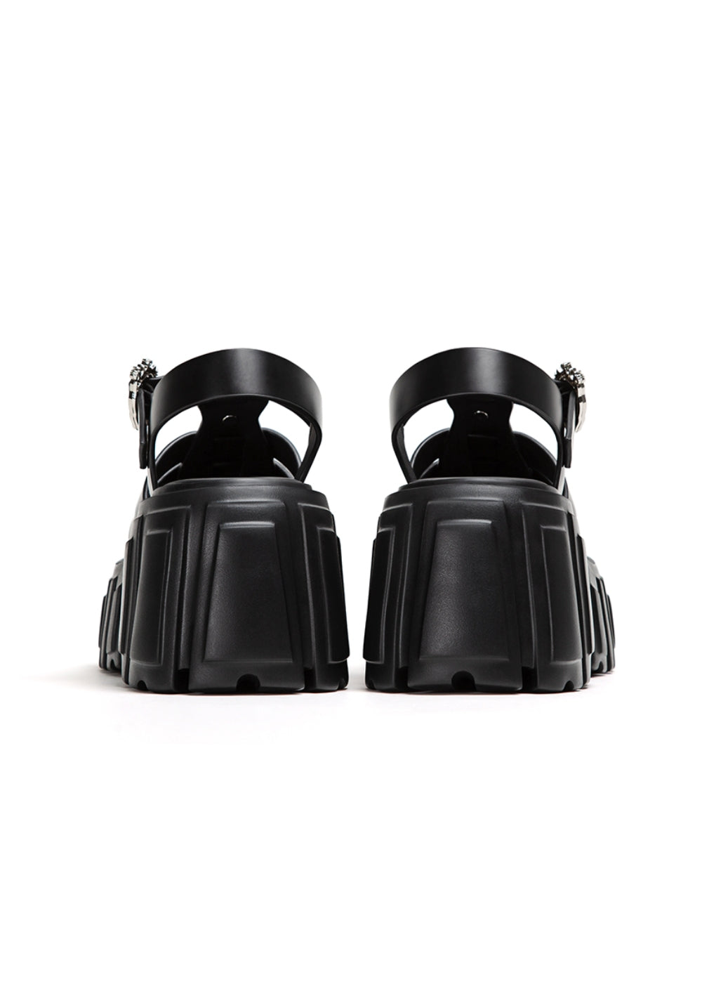 Black Chunky-Heel Roman Platform Sandals