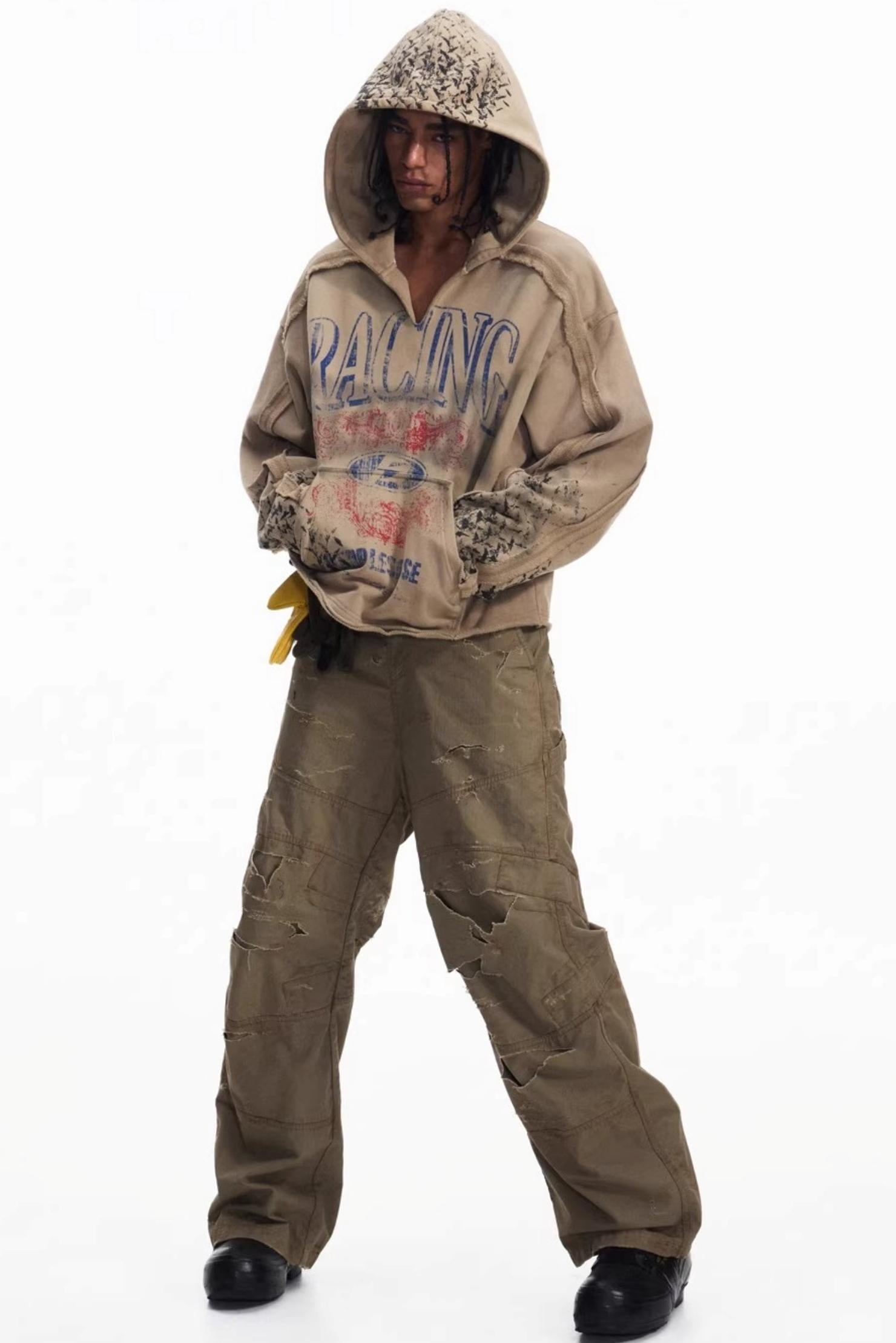 Men's Vintage Racing Print Hooded Sweatshirt