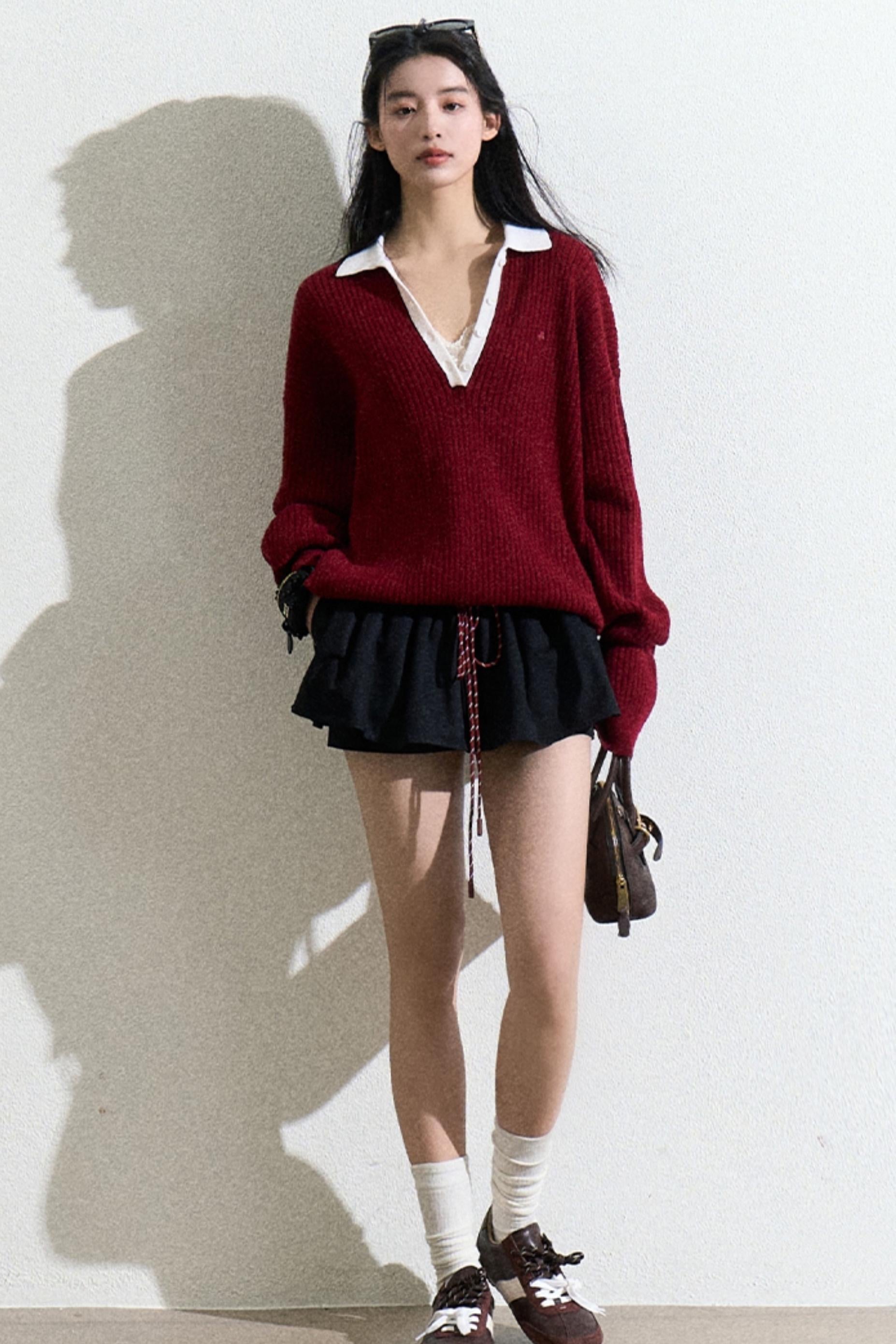 Burgundy Ribbed Sweater