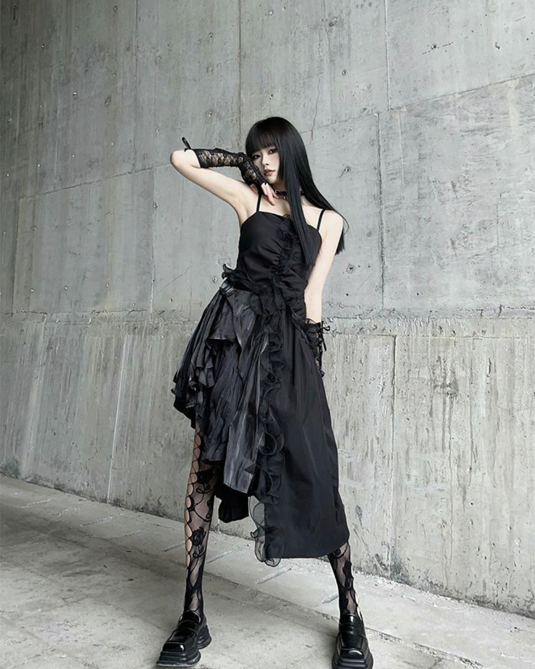 Dark Ruffle Party Dress