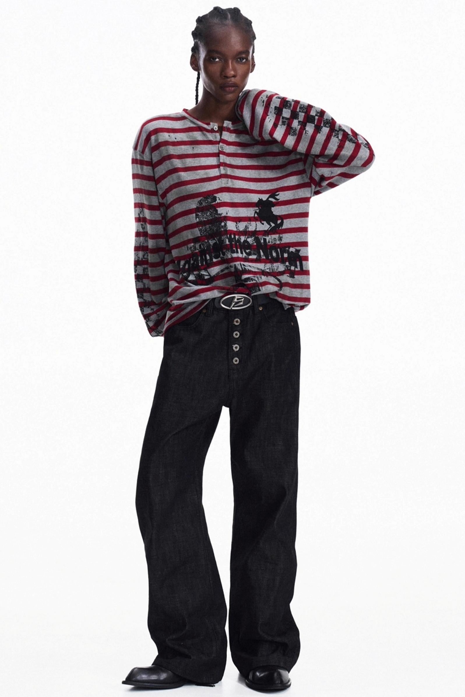 Men's Striped Knit Half Cardigan