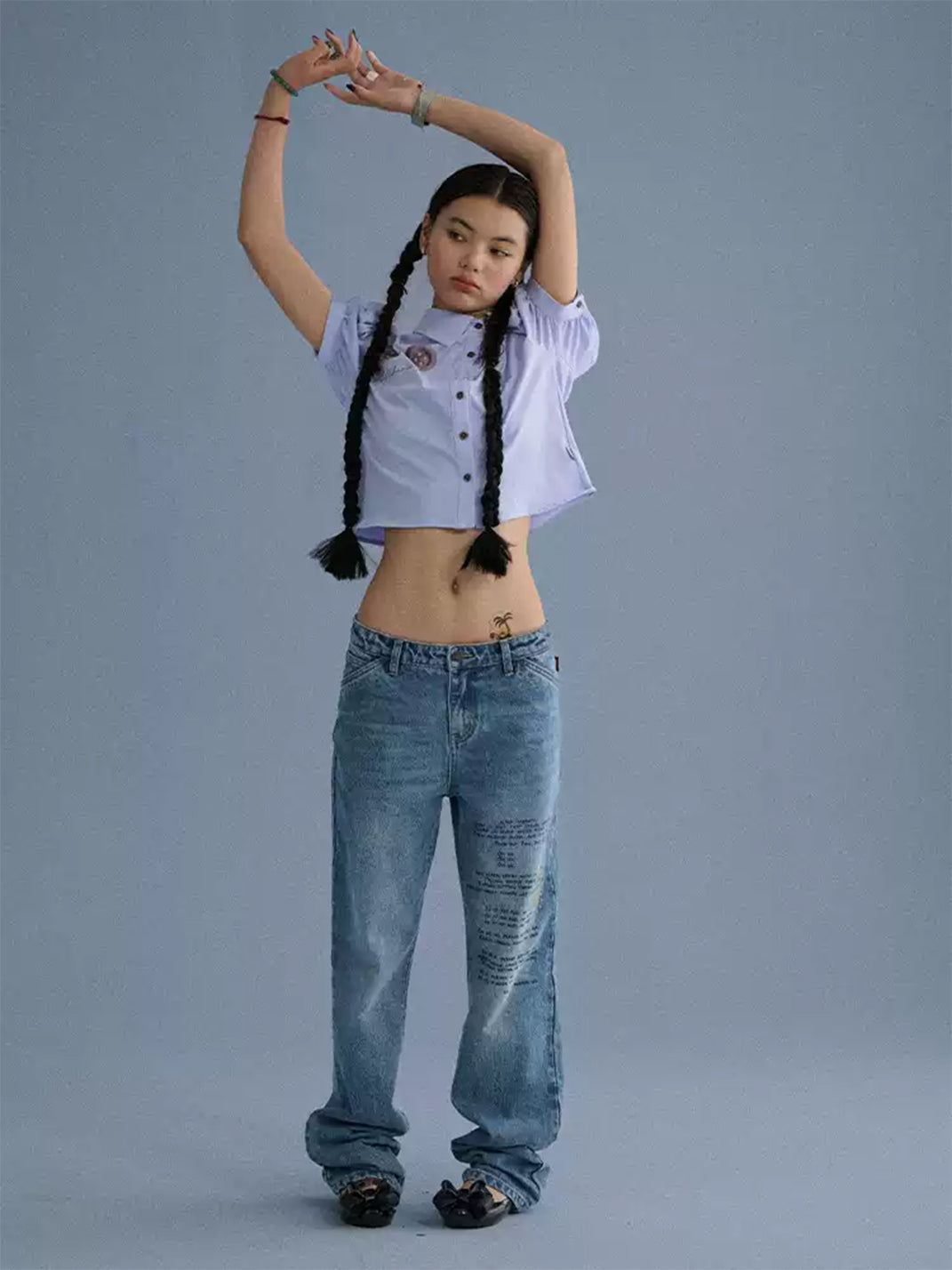 Distressed Letter Print Jeans