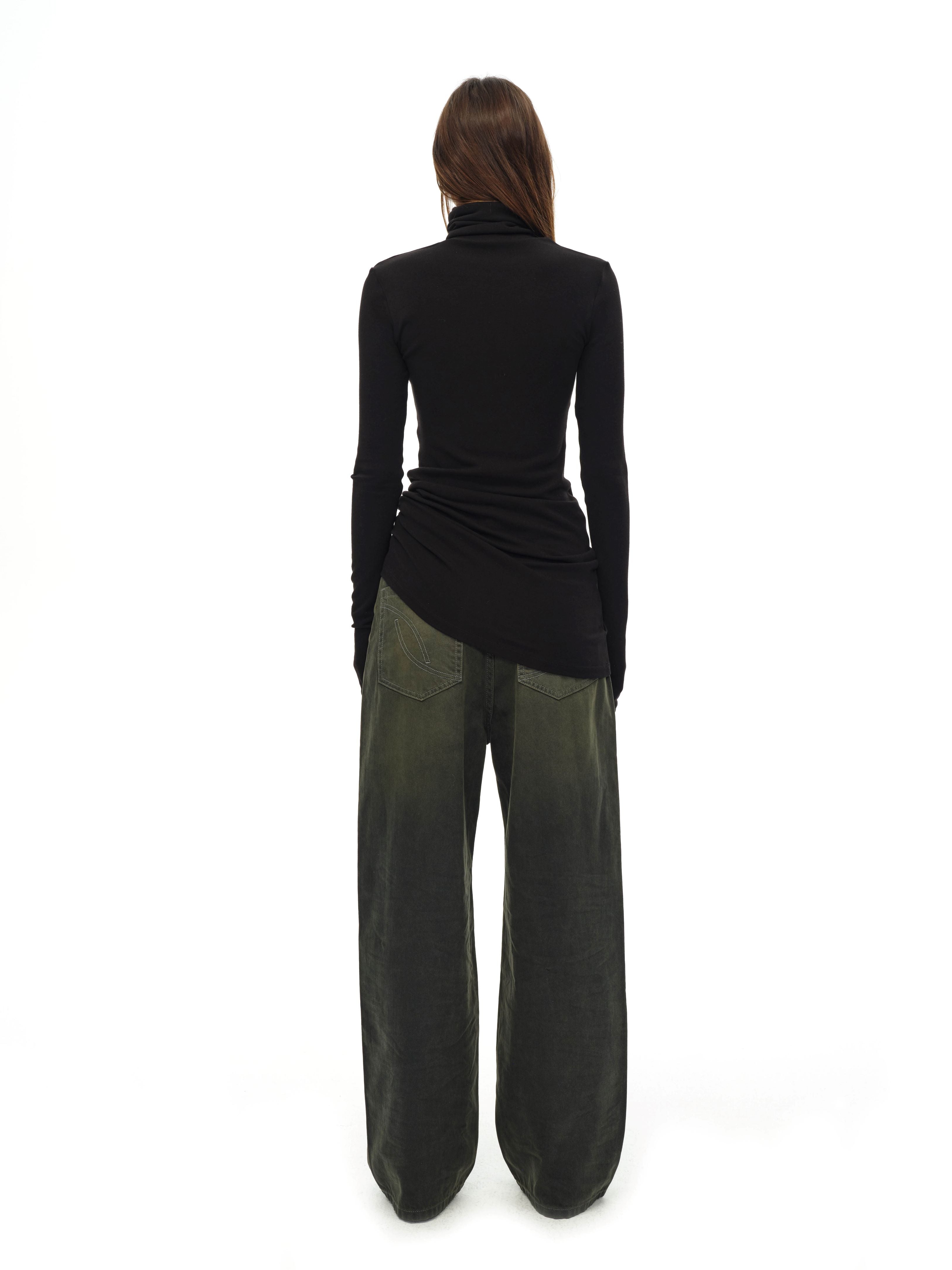 Black Turtleneck Draped Knit Top