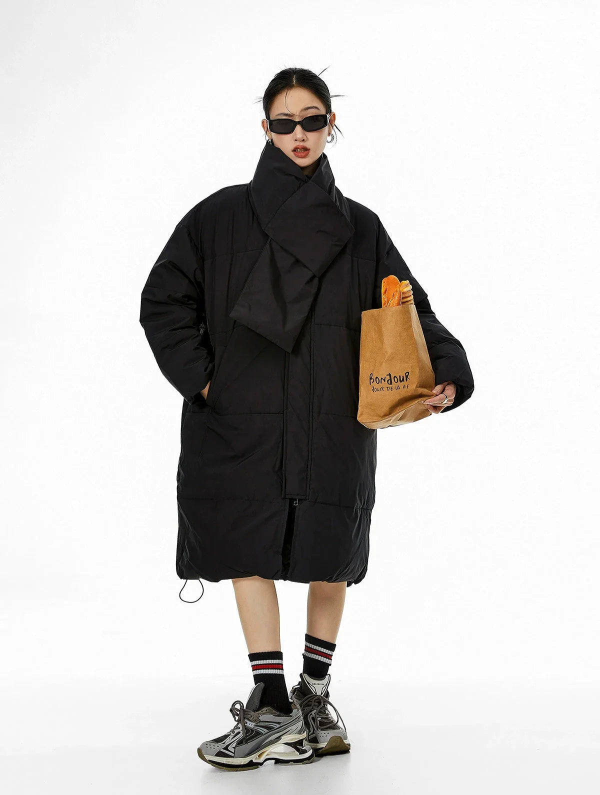 Oversized Puffer Winter Coat with Scarf