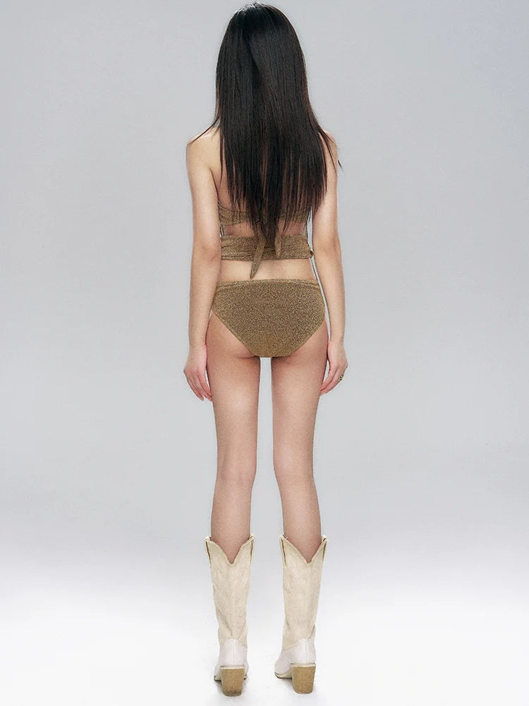 Chain Strap Belted One-Piece Swimsuit