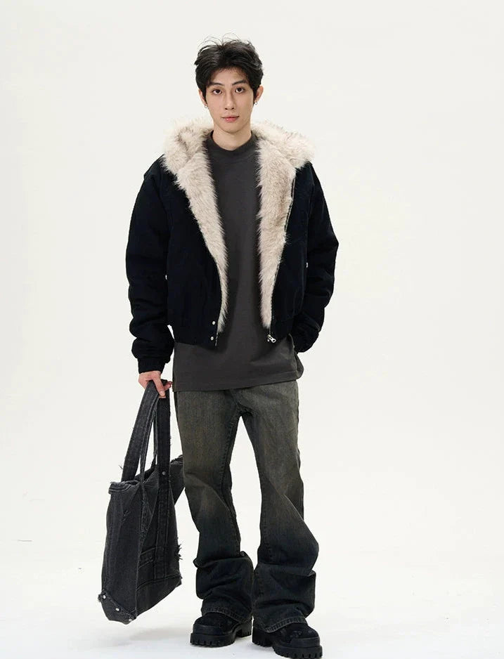 Oversized Bomber Jacket with Faux Fur Trim