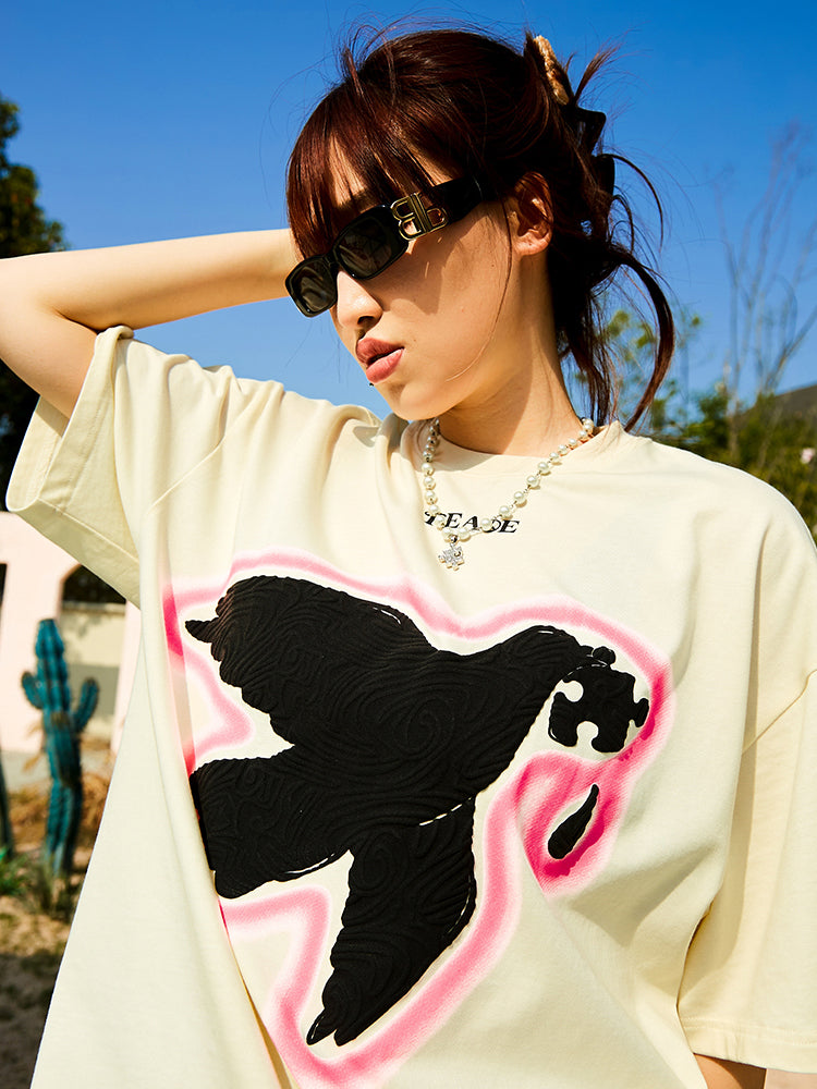 Serene Peace Dove Suede Foam Printed T-Shirt - chiclara