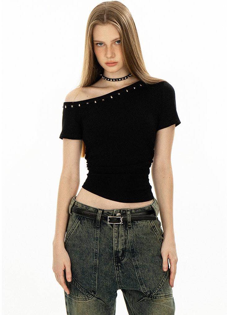Studded Off Shoulder Crop Top