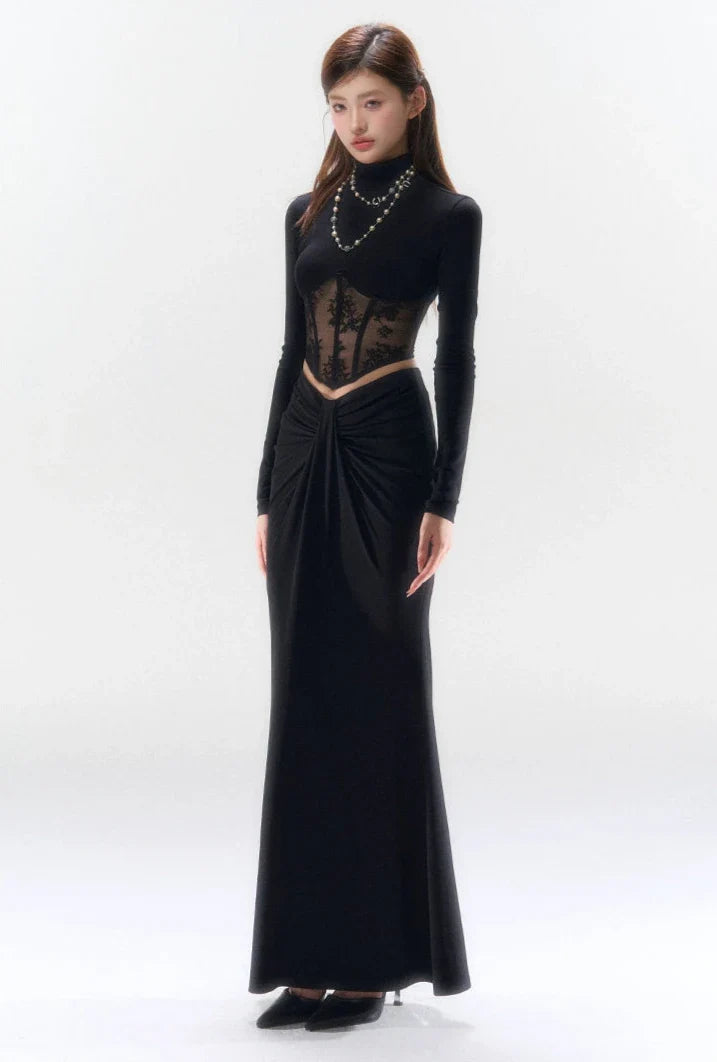 Lace Corset Evening Long Sleeve Top