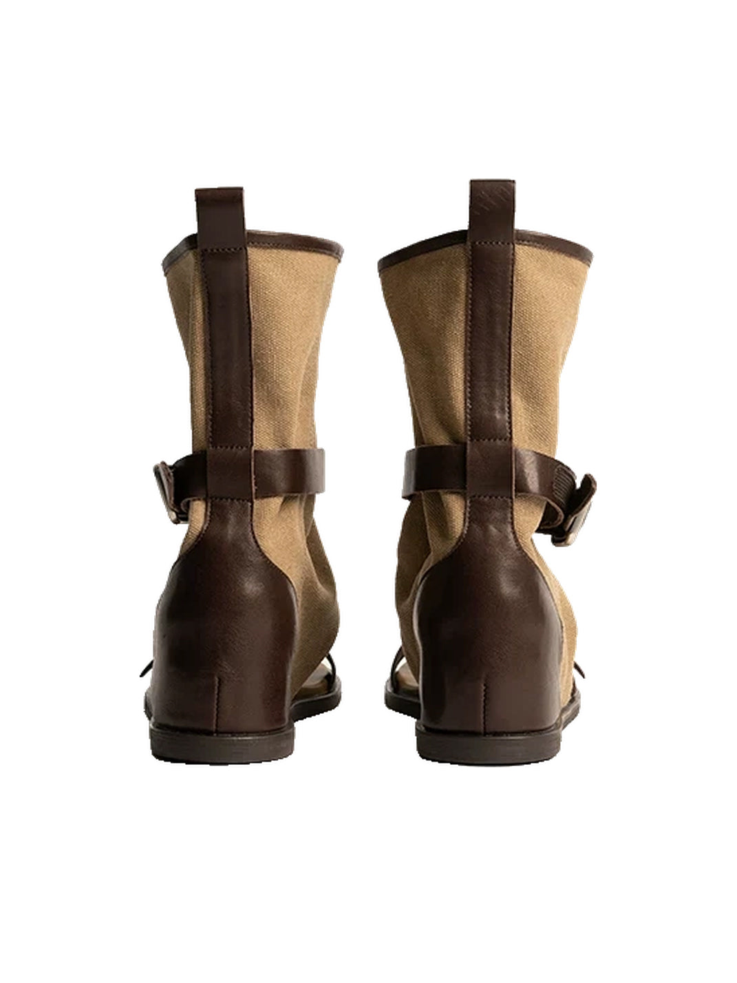 Buckled Canvas Open-Toe Slouch Ankle Boots - view 5