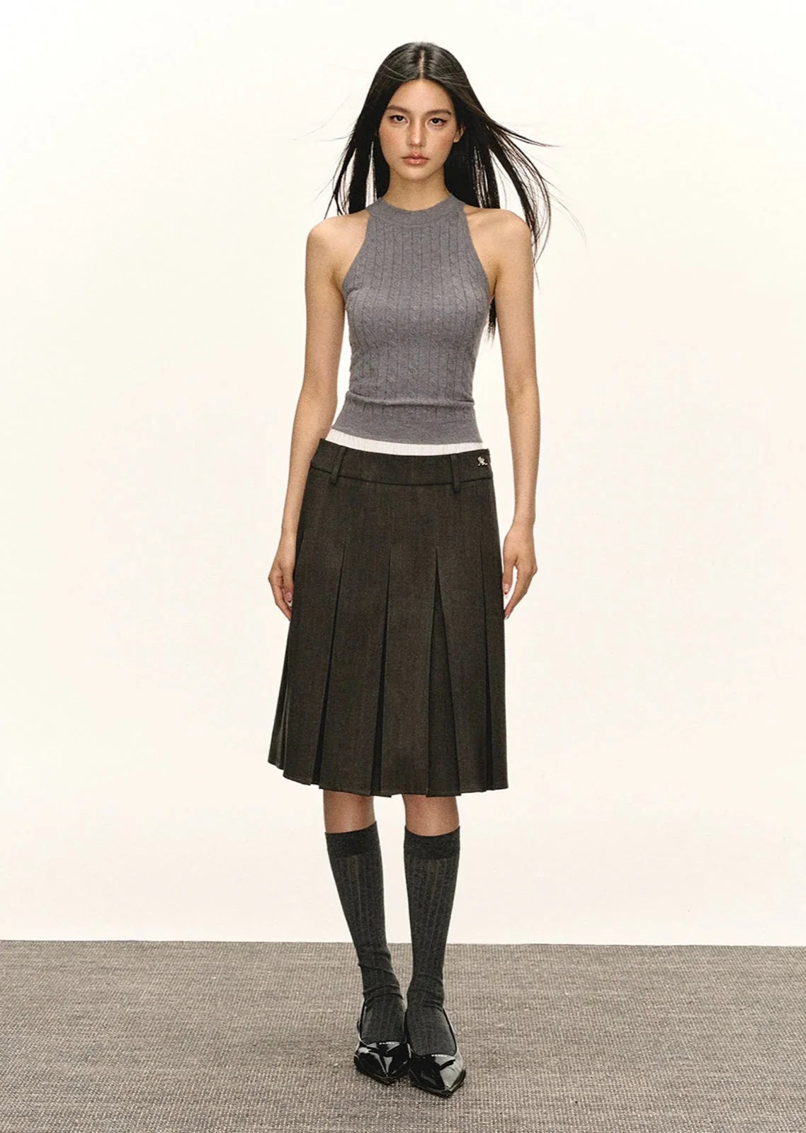Sleeveless Cable Knit Mock Neck Top