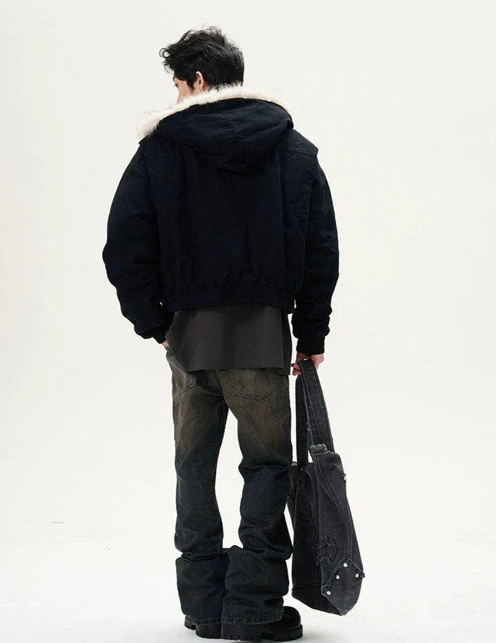 Oversized Bomber Jacket with Faux Fur Trim