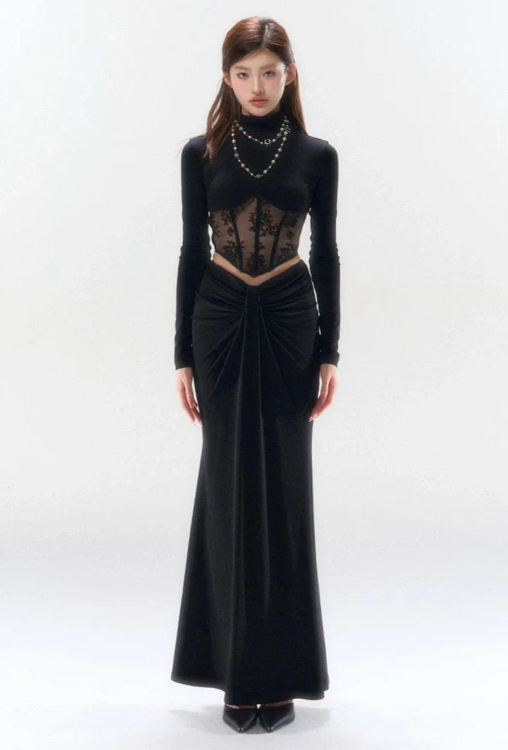 Lace Corset Evening Long Sleeve Top