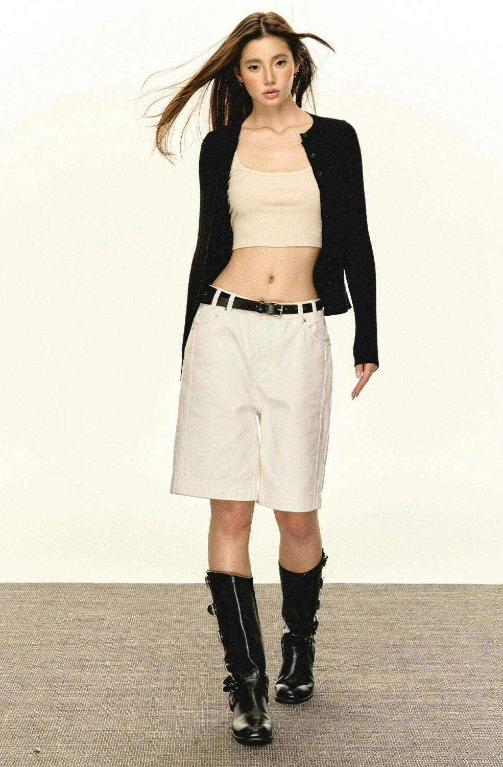 Button Cable Knit Cropped Cardigan