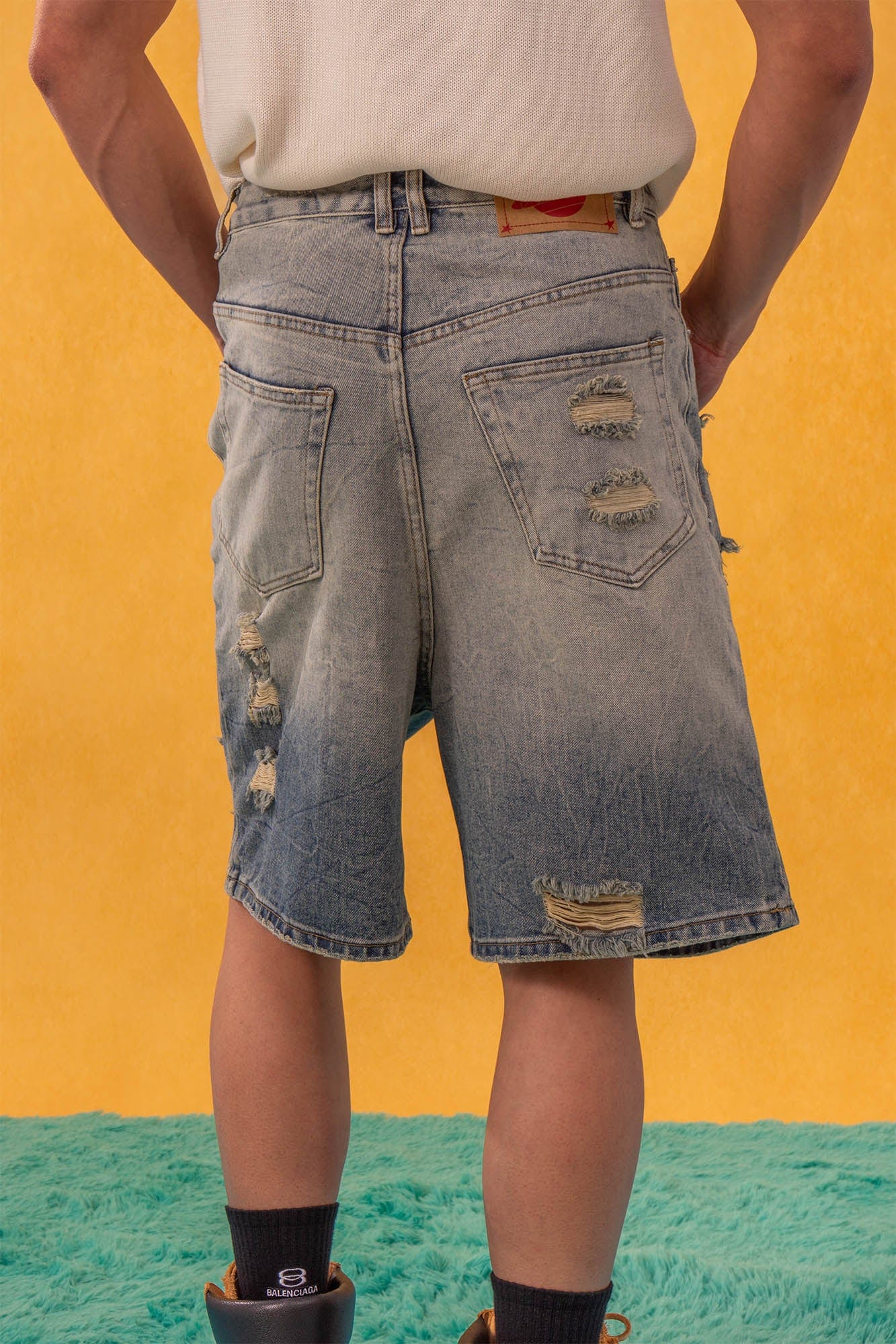 Destroyed Frayed Denim Shorts