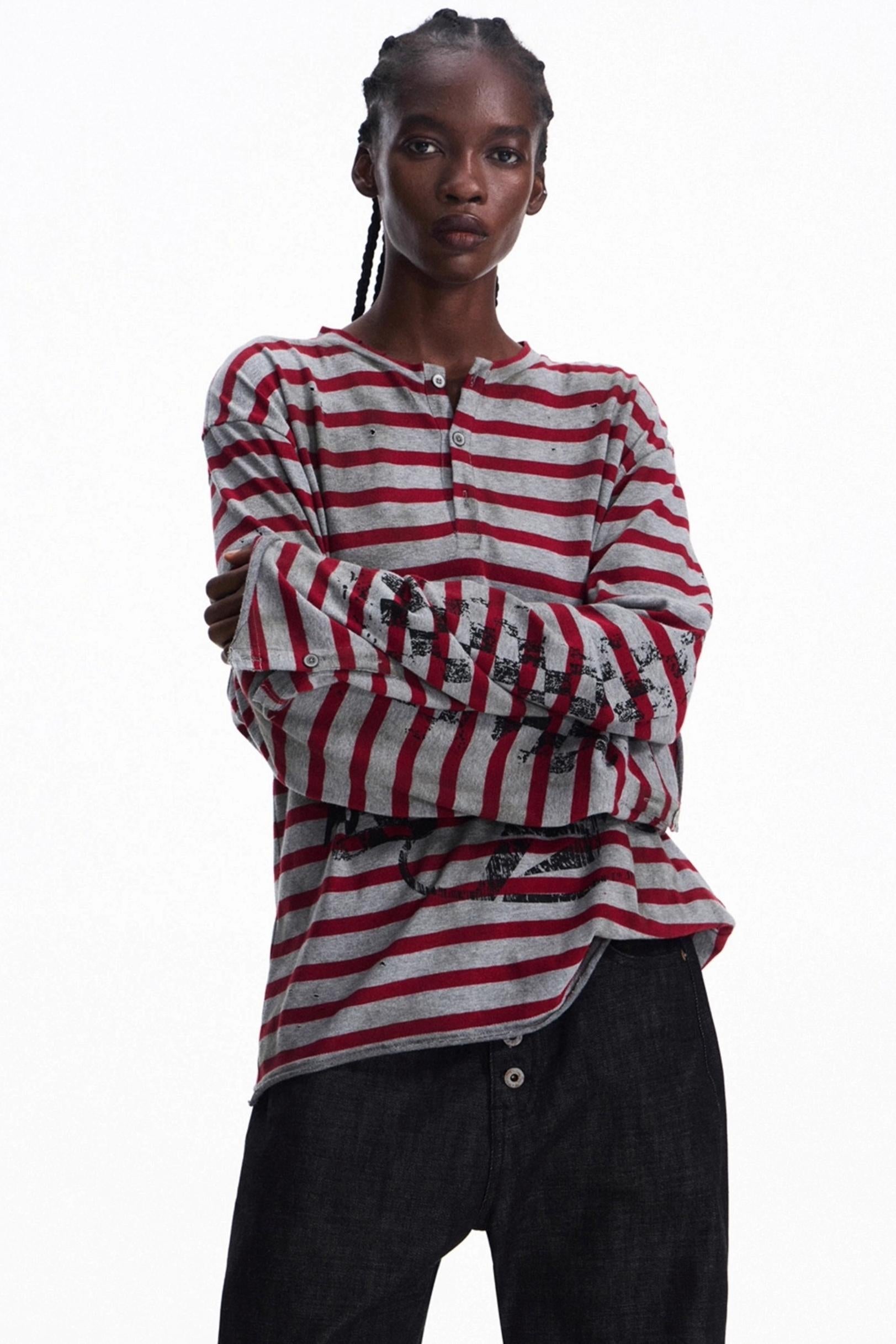 Men's Striped Knit Half Cardigan