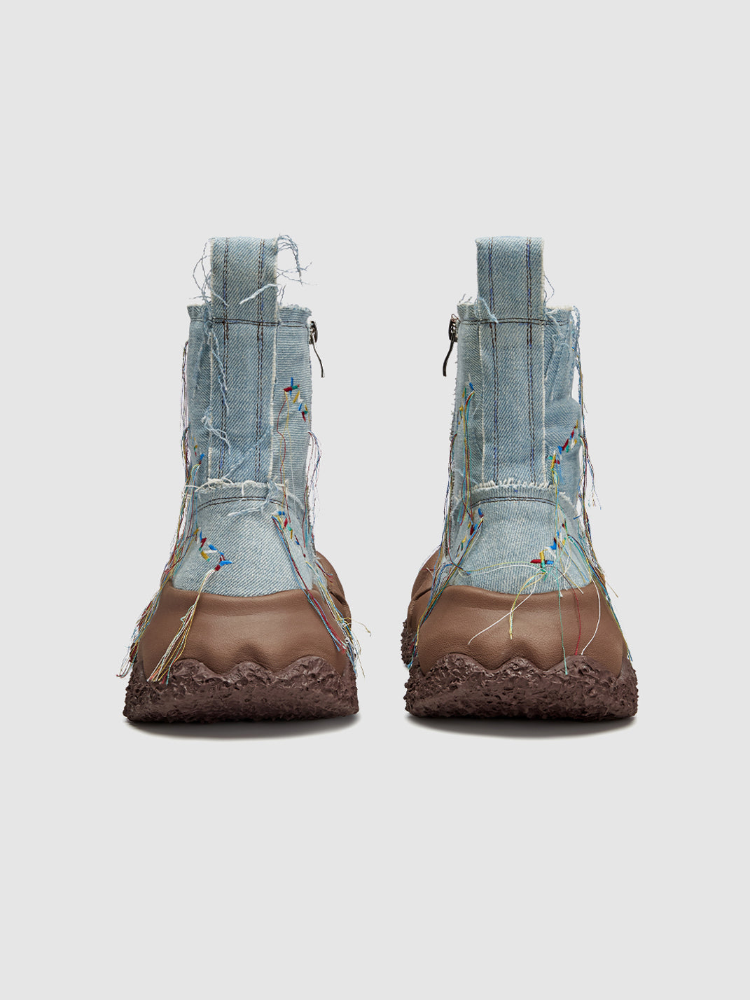 "geometric Planet" Western Fringed Ankle Boots Denim Blue