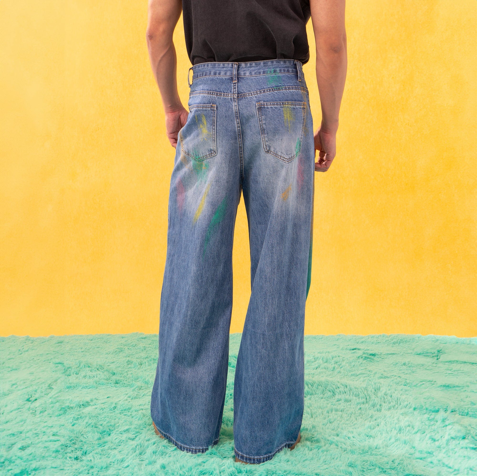 Multicolor Spray Paint Effect Wide-Leg Jeans