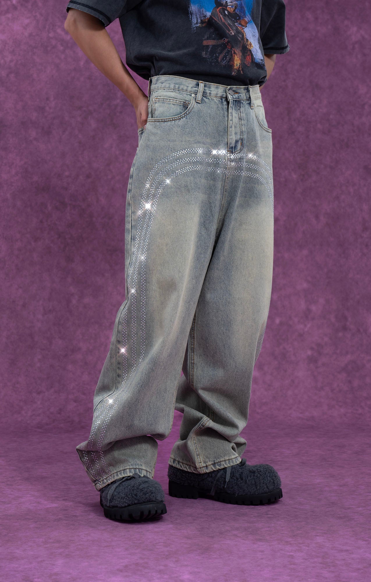 Rhinestone Trim Vintage Jeans