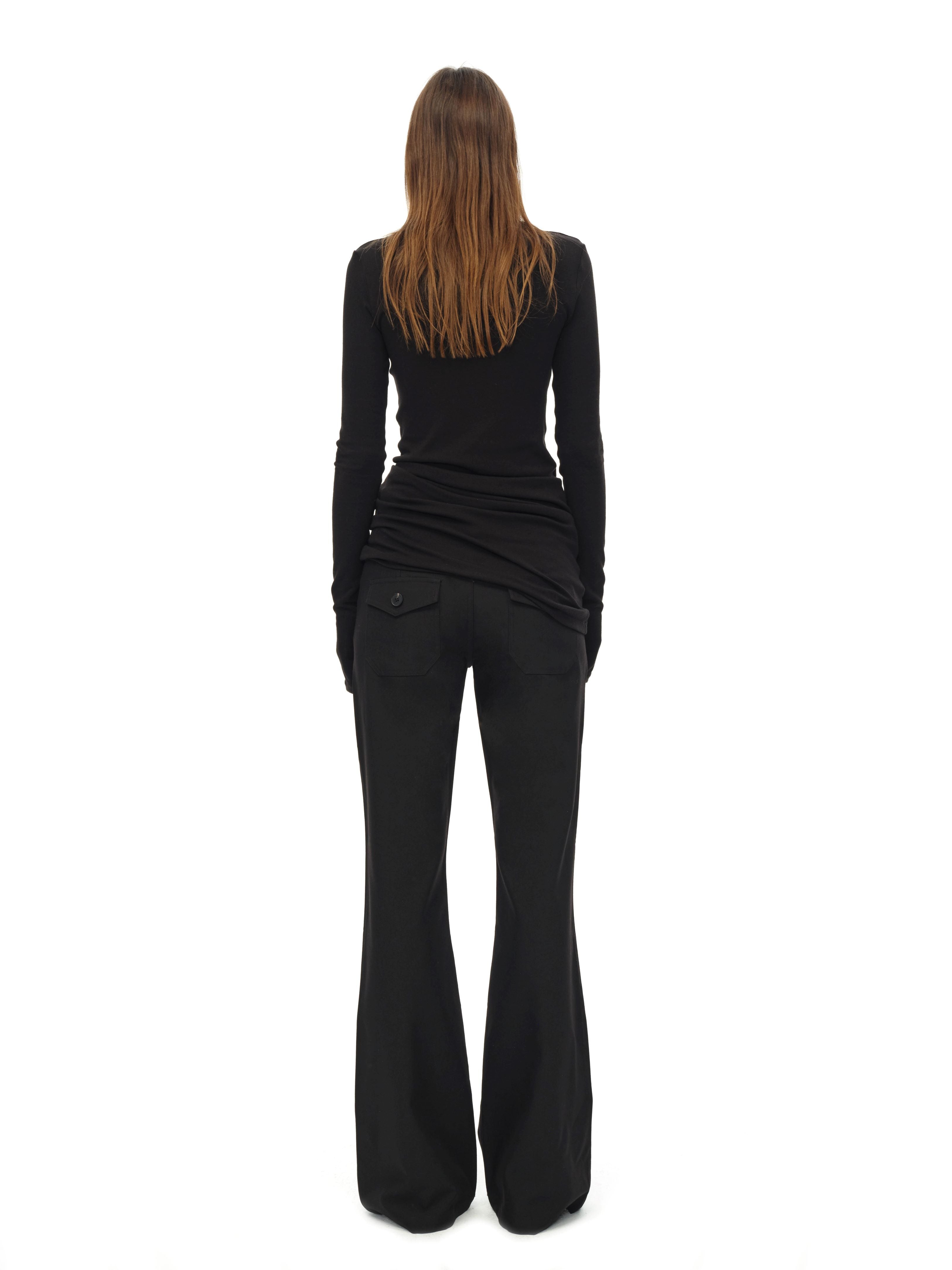 Black Turtleneck Draped Knit Top