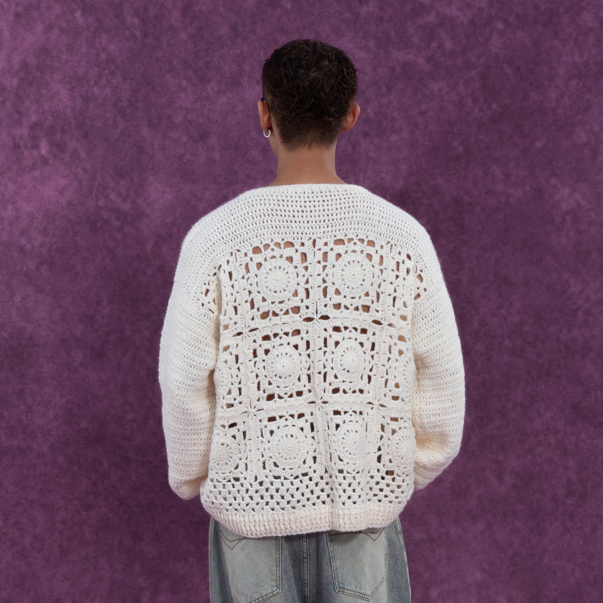 Cream Crochet Knit Cardigan