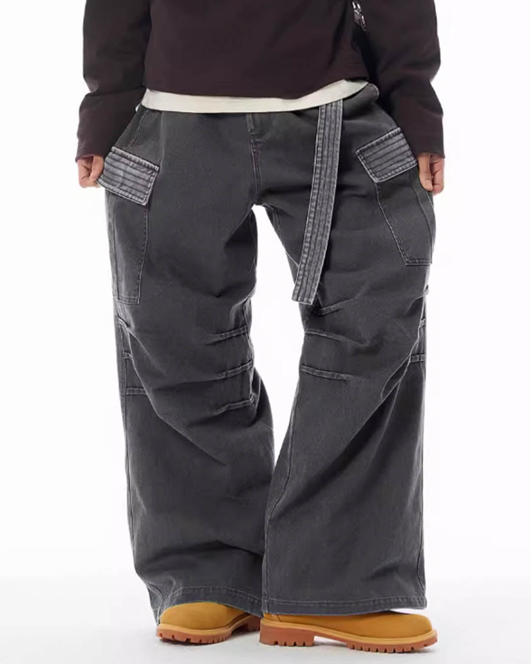 Jhyq contraste couleur pantalon de cargaison baggy plissé