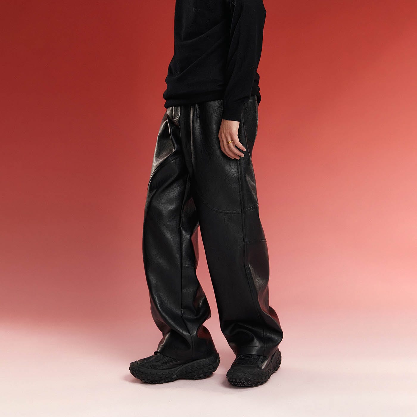 Spliced Faux Leather Pants
